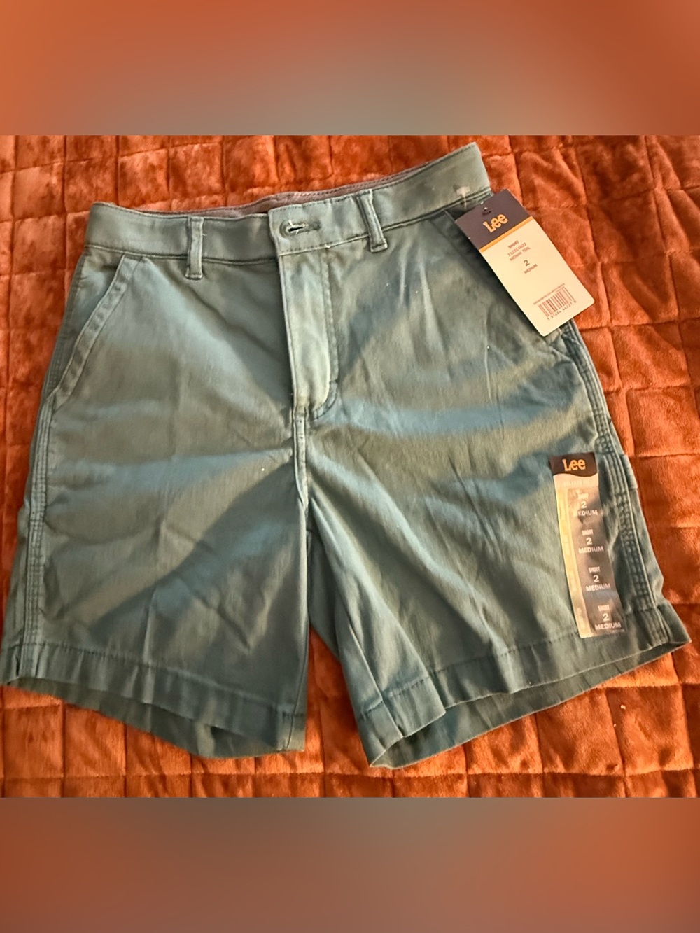 Lee Womens Relaxed Fit High Rise Chino Shorts Midway Teal Size 2 NWT